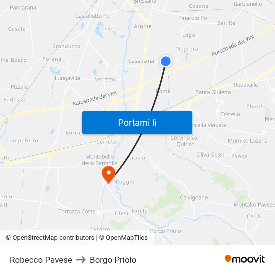 Robecco Pavese to Borgo Priolo map