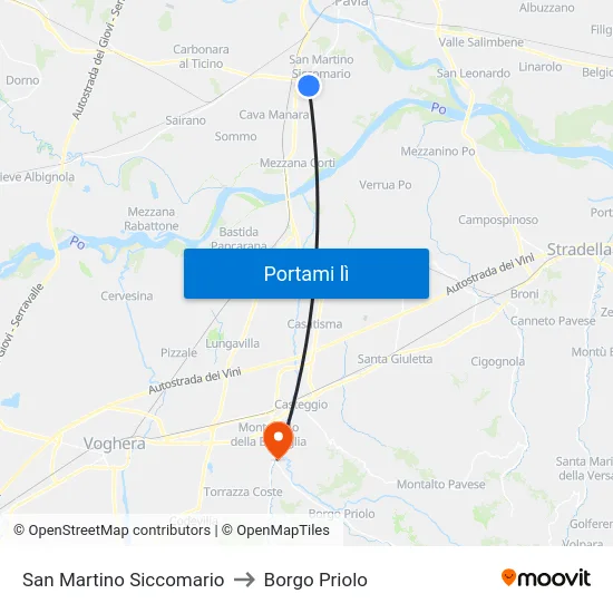 San Martino Siccomario to Borgo Priolo map