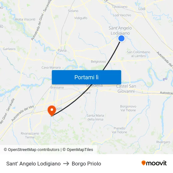 Sant' Angelo Lodigiano to Borgo Priolo map
