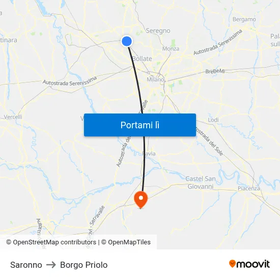 Saronno to Borgo Priolo map