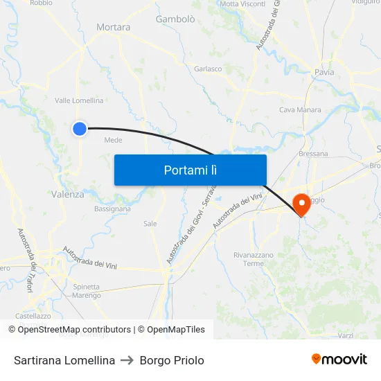 Sartirana Lomellina to Borgo Priolo map