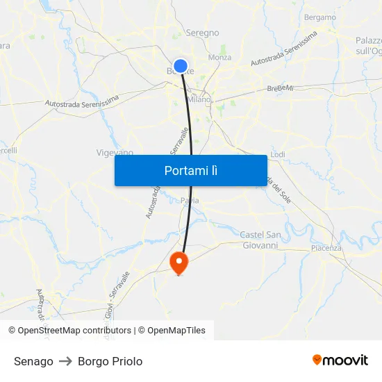 Senago to Borgo Priolo map