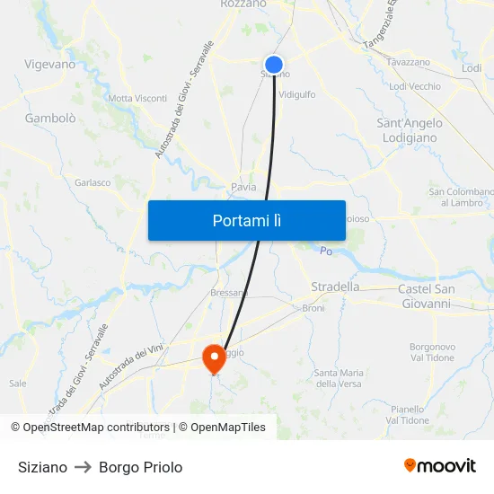 Siziano to Borgo Priolo map