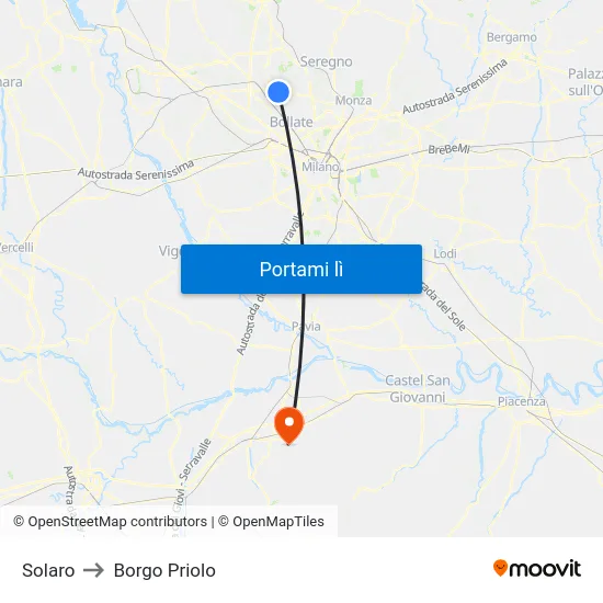 Solaro to Borgo Priolo map