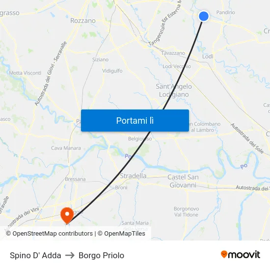 Spino D' Adda to Borgo Priolo map