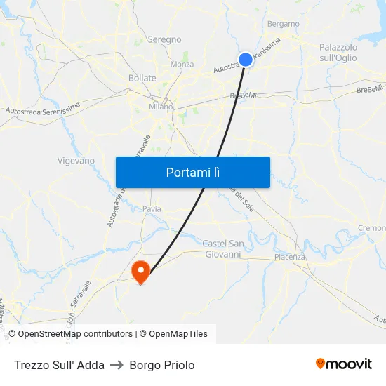 Trezzo Sull' Adda to Borgo Priolo map