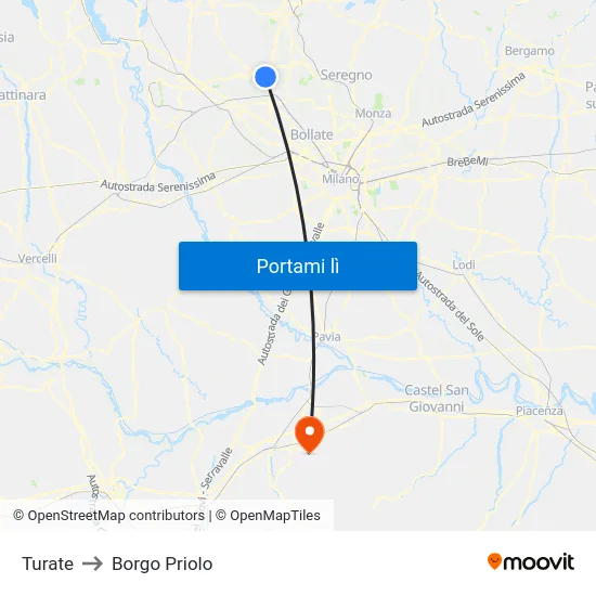 Turate to Borgo Priolo map
