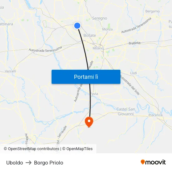 Uboldo to Borgo Priolo map