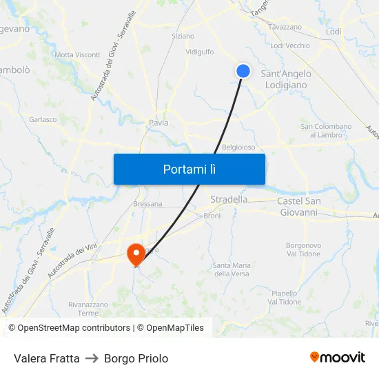 Valera Fratta to Borgo Priolo map