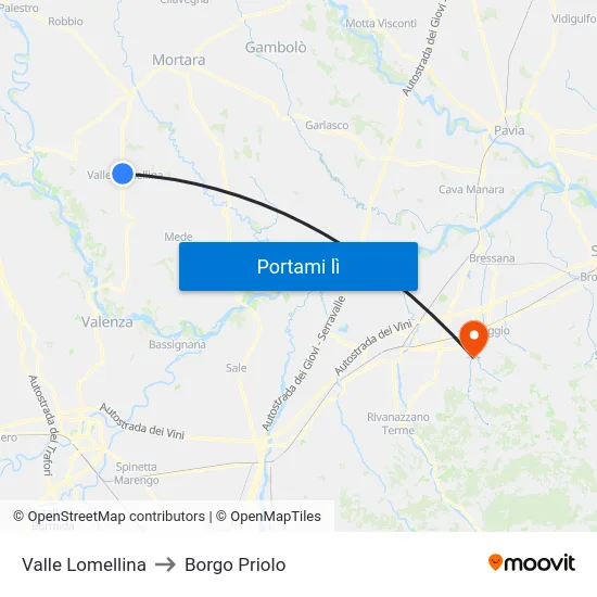 Valle Lomellina to Borgo Priolo map