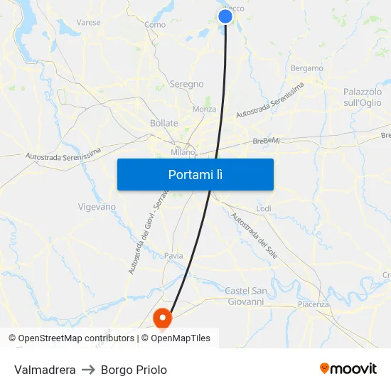 Valmadrera to Borgo Priolo map