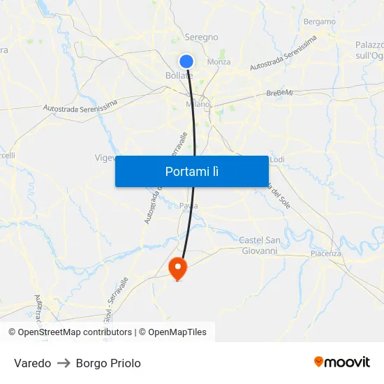 Varedo to Borgo Priolo map