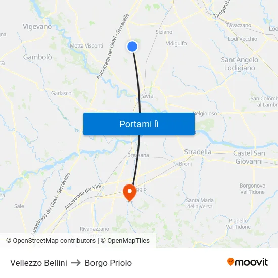 Vellezzo Bellini to Borgo Priolo map