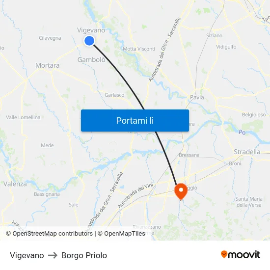 Vigevano to Borgo Priolo map