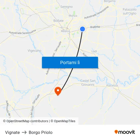 Vignate to Borgo Priolo map