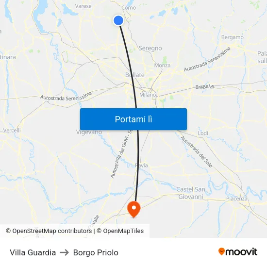 Villa Guardia to Borgo Priolo map
