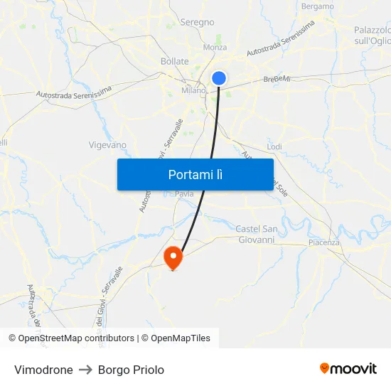 Vimodrone to Borgo Priolo map