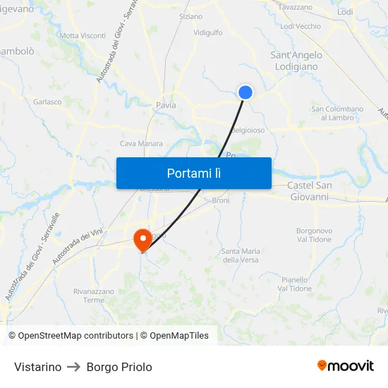 Vistarino to Borgo Priolo map