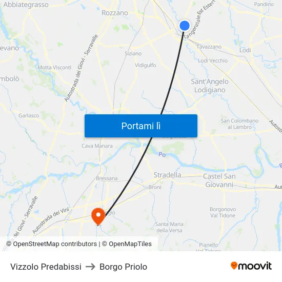 Vizzolo Predabissi to Borgo Priolo map