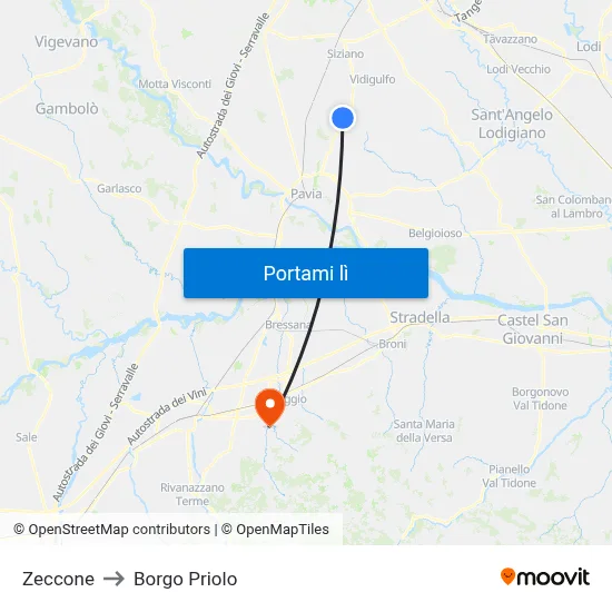 Zeccone to Borgo Priolo map