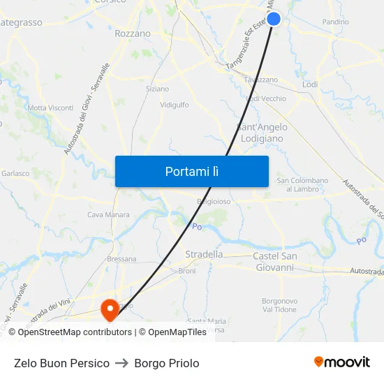 Zelo Buon Persico to Borgo Priolo map