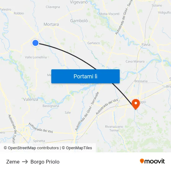 Zeme to Borgo Priolo map
