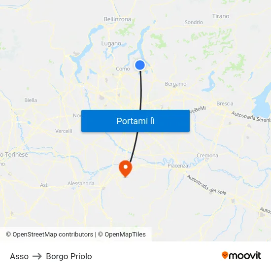 Asso to Borgo Priolo map
