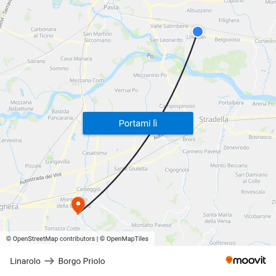 Linarolo to Borgo Priolo map