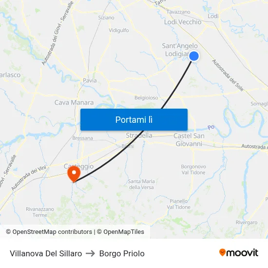 Villanova Del Sillaro to Borgo Priolo map