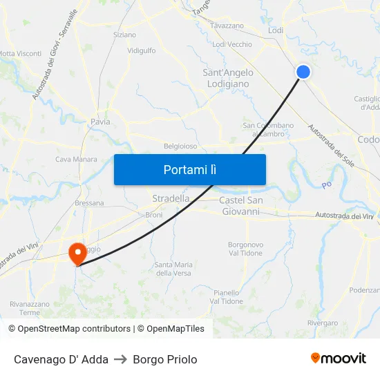 Cavenago D' Adda to Borgo Priolo map