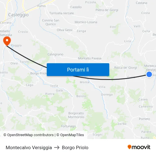 Montecalvo Versiggia to Borgo Priolo map