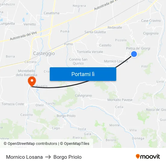 Mornico Losana to Borgo Priolo map