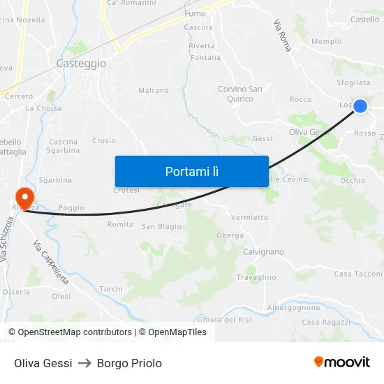 Oliva Gessi to Borgo Priolo map