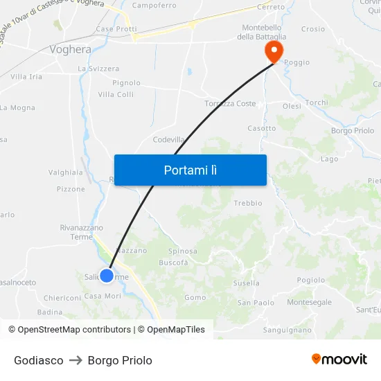Godiasco to Borgo Priolo map