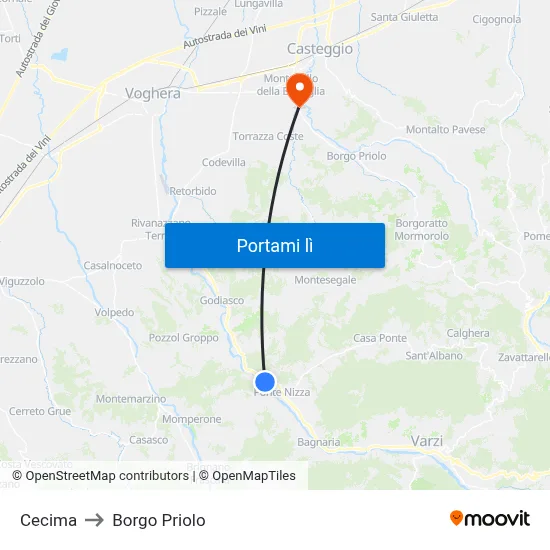 Cecima to Borgo Priolo map