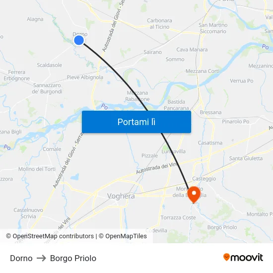 Dorno to Borgo Priolo map
