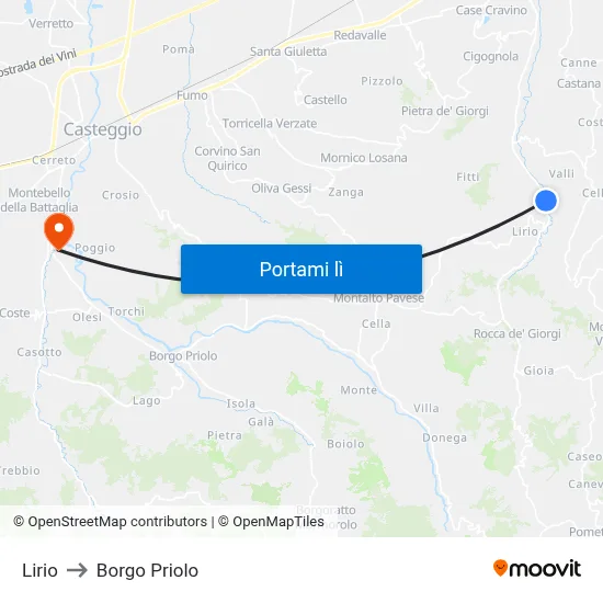 Lirio to Borgo Priolo map