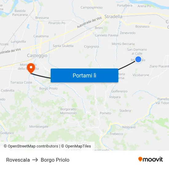 Rovescala to Borgo Priolo map