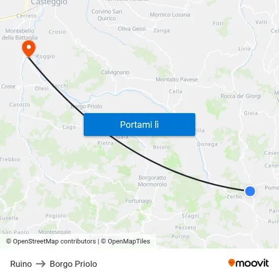 Ruino to Borgo Priolo map