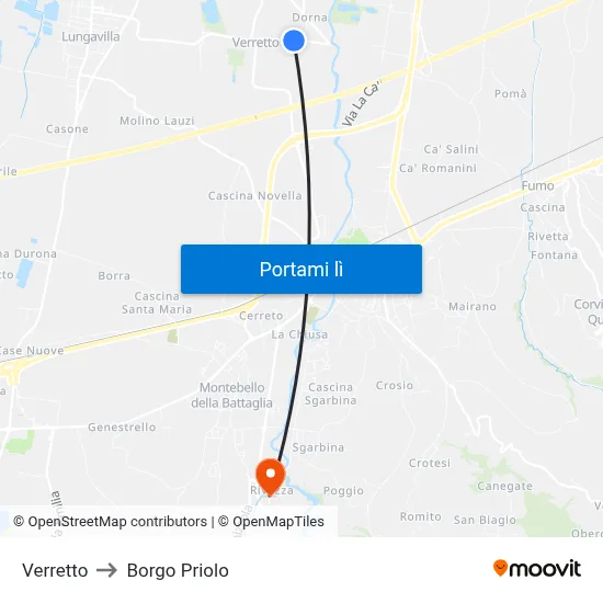 Verretto to Borgo Priolo map