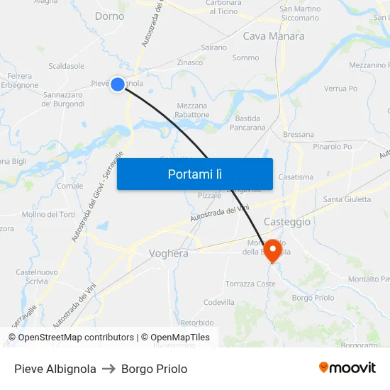 Pieve Albignola to Borgo Priolo map