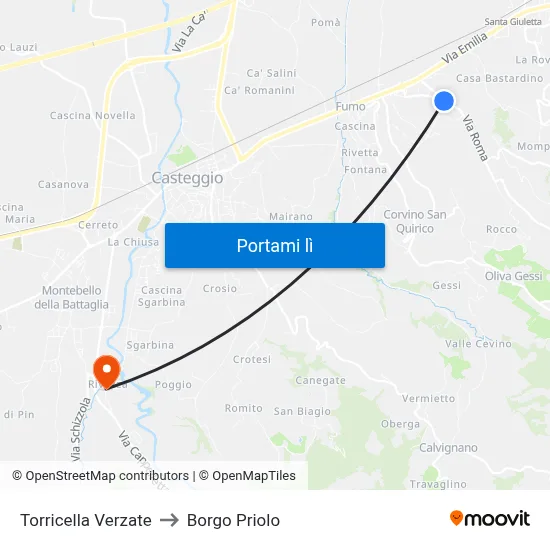 Torricella Verzate to Borgo Priolo map