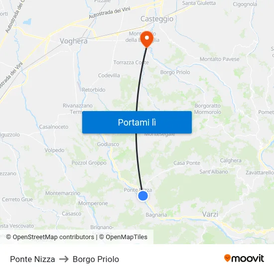 Ponte Nizza to Borgo Priolo map