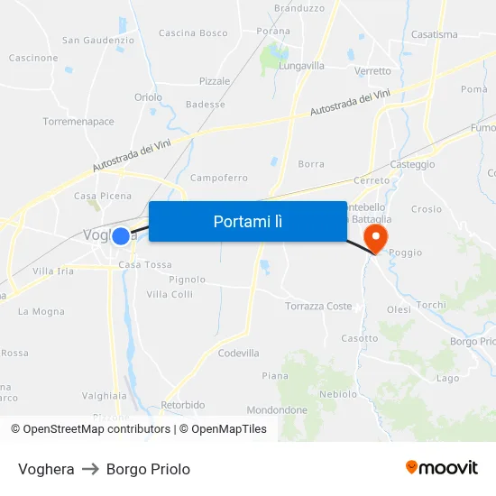 Voghera to Borgo Priolo map