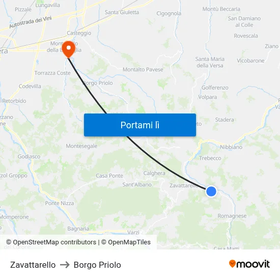 Zavattarello to Borgo Priolo map