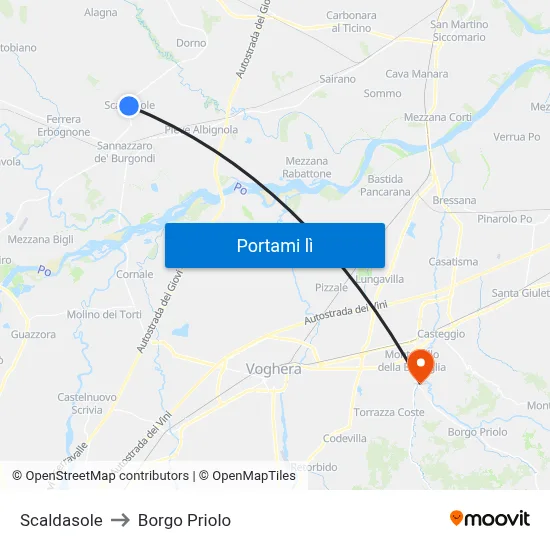 Scaldasole to Borgo Priolo map