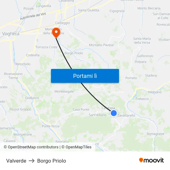 Valverde to Borgo Priolo map