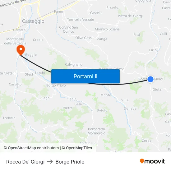 Rocca De' Giorgi to Borgo Priolo map