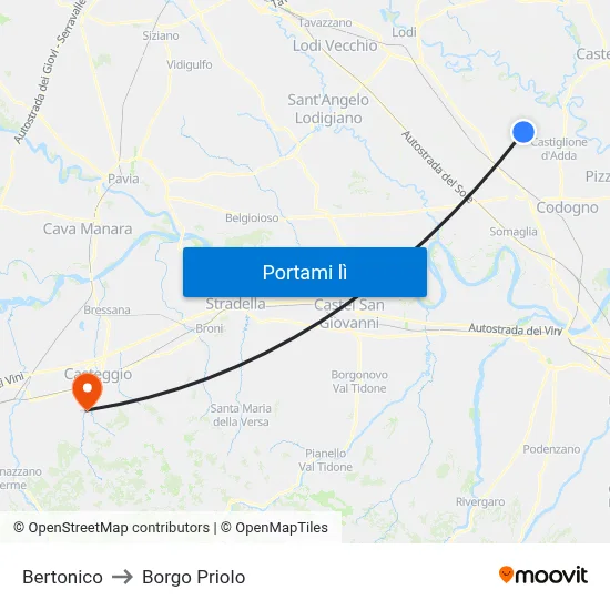 Bertonico to Borgo Priolo map