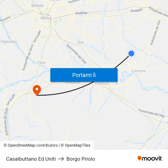 Casalbuttano Ed Uniti to Borgo Priolo map